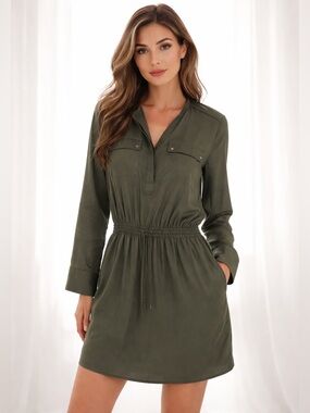 Vince Olive Long Sleeve Utility Dress - Size S - GUC